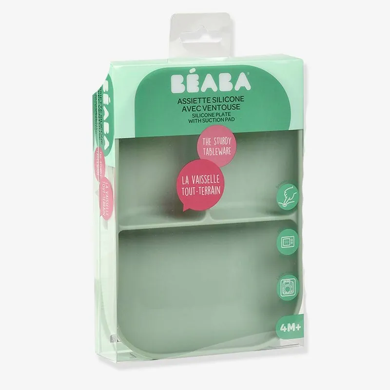 BEABA PIATTO A SCOMPARTI CON VENTOSA IN SILICONE VERDE SALVIA