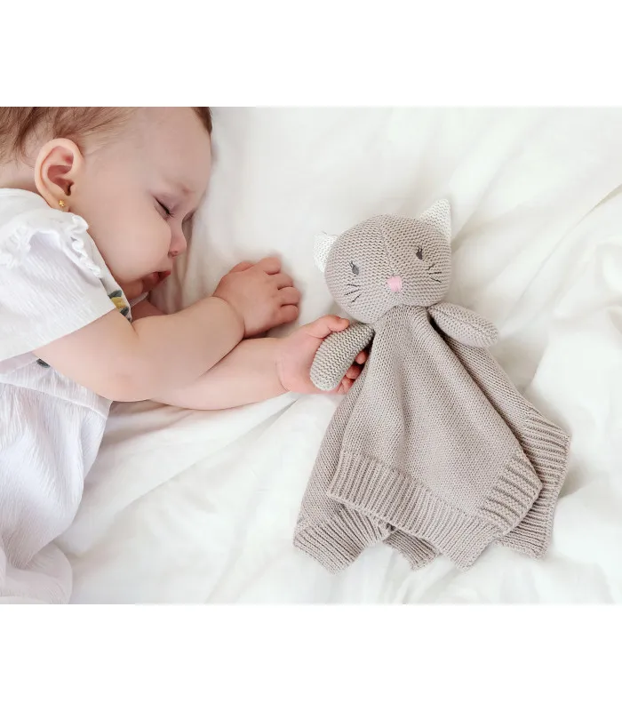KIOKIDS DOUDOU IN COTONE 100% GATTINO GRIGIO 25 CM. ECO FRIENDLY IN SCATOLA - immagine 5
