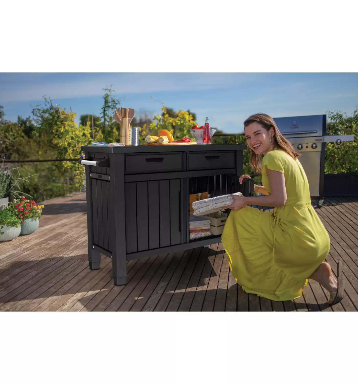 Tavolino per barbecue keter “unity xl” colore grafite, 125,5×51,5×90 cm - immagine 8