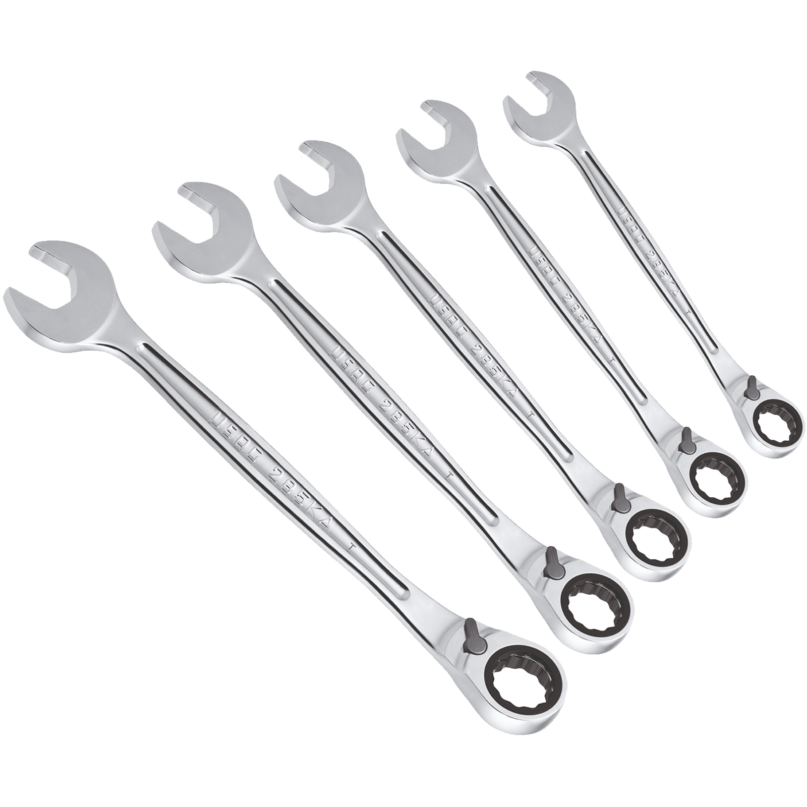 Serie 5 Chiavi Combinate con Cricchetto USAG dalla 8 alla 19mm Forchetta 15° in Acciaio 285 KA/SE5