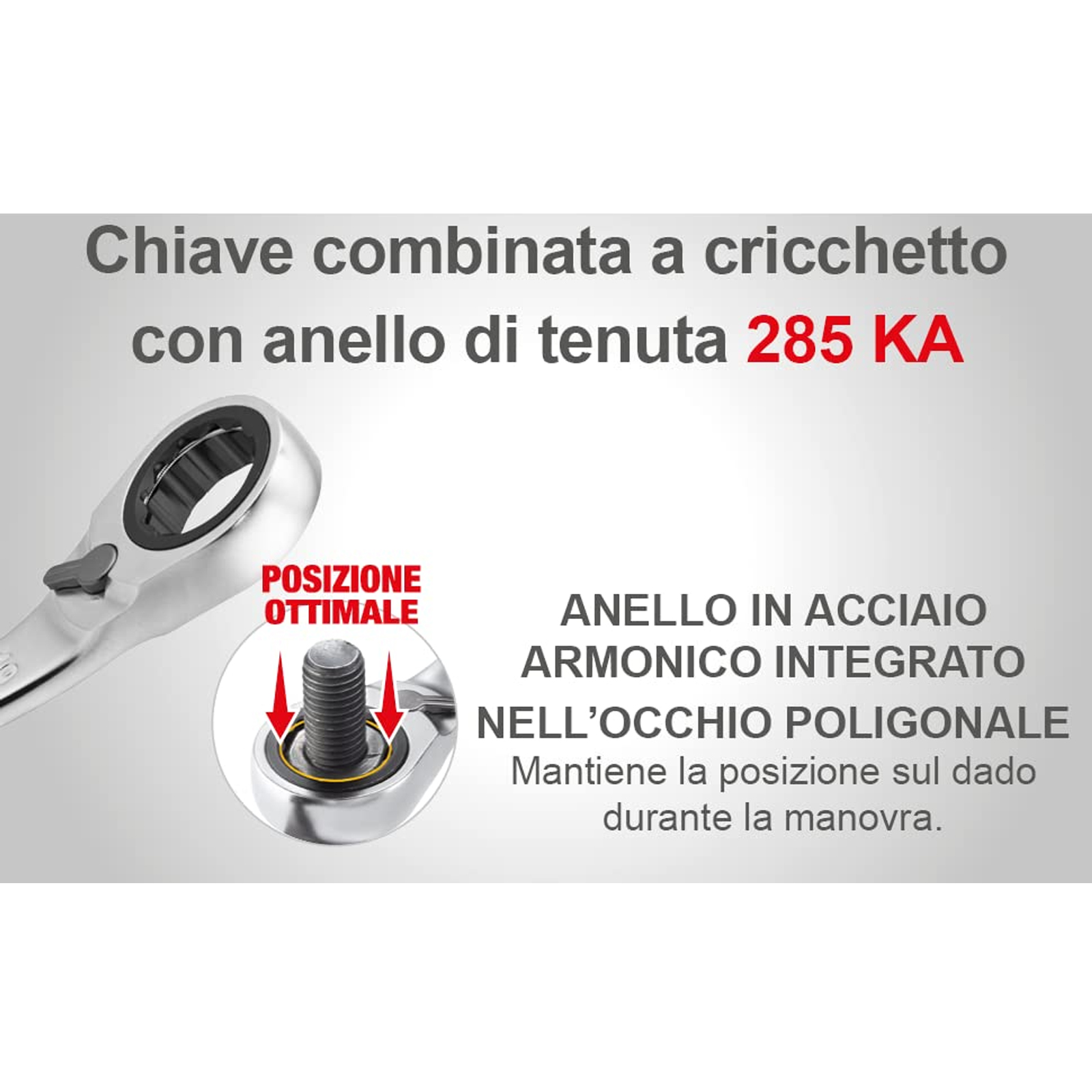 Serie 5 Chiavi Combinate con Cricchetto USAG dalla 8 alla 19mm Forchetta 15° in Acciaio 285 KA/SE5 - immagine 3
