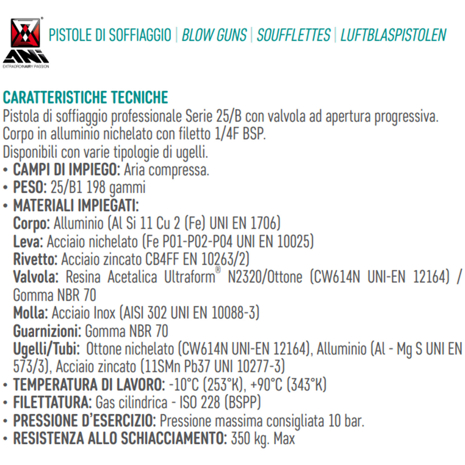 Pistola di Soffiaggio Aria Compressa Canna 180mm ANI Alluminio Compressore 25/B2 - immagine 2