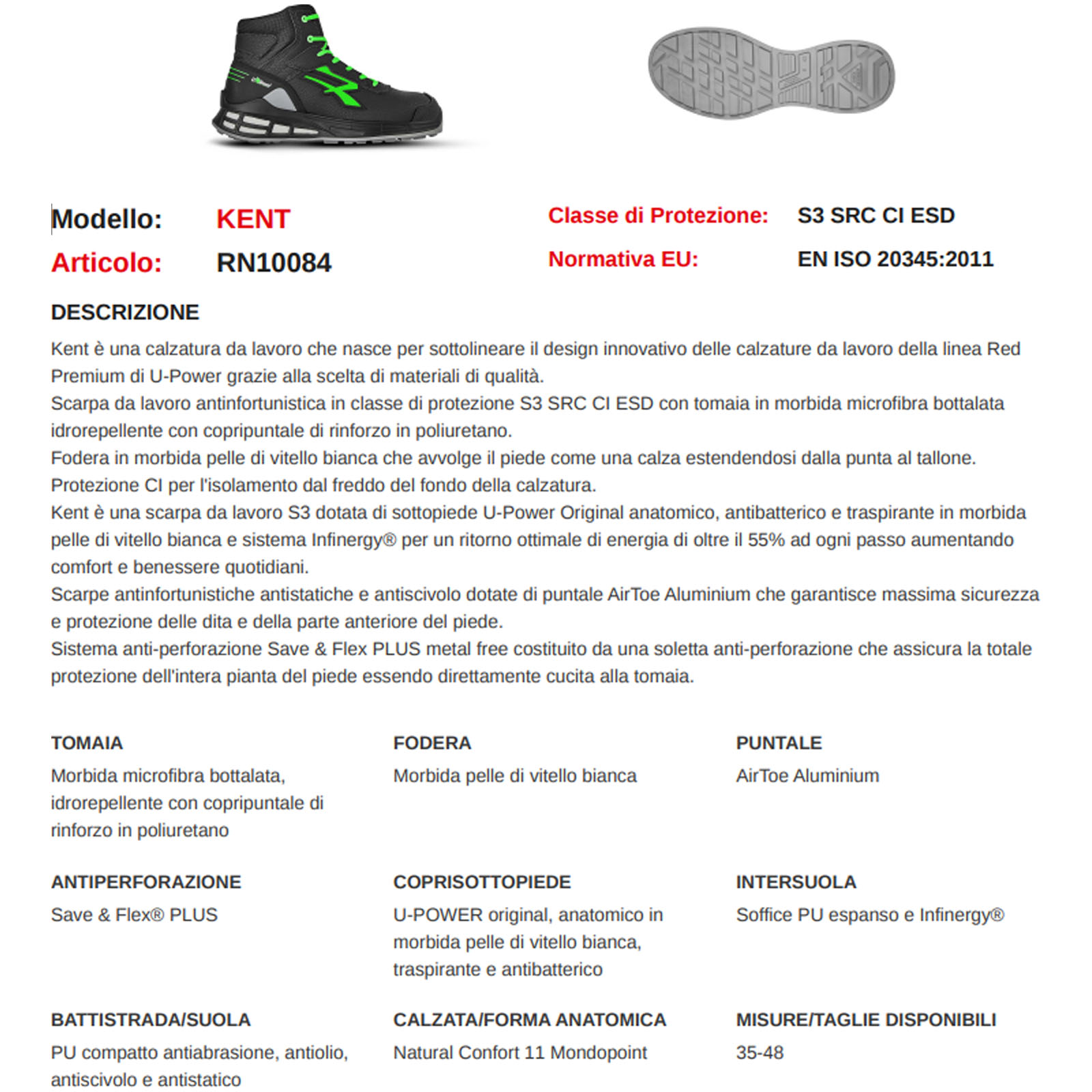 Scarpe Antinfortunistica Alte da Lavoro U-Power Microfibra da Uomo Donna KENT S3 - immagine 6